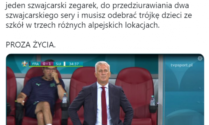 Selekcjoner Szwajcarii podczas PROWADZENIA z Francją :D